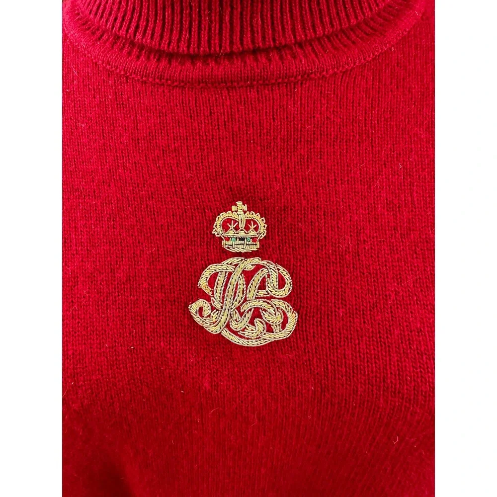 LAUREN Ralph Lauren VTGE Red‎ Cashmere Wool Turtleneck Sweater Crown Logo SZ LGE
